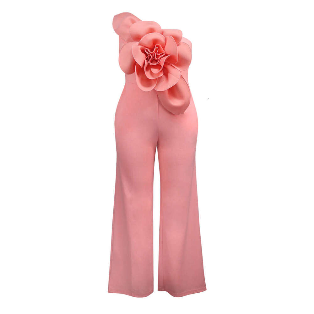 Wide Leg Jumpsuit AM One Shoulder Collar Sleeveless Fashion D Flower Jumpsuit Jumpsui