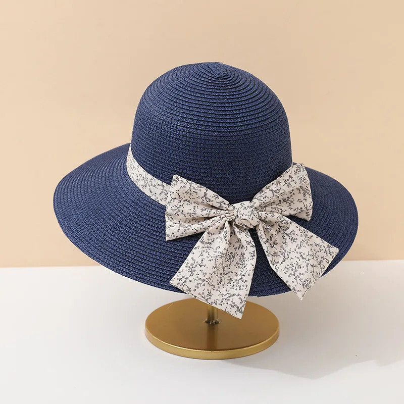 Summer Womens Panama Straw Hat with Butterfly Ribbon Dome Sun Protection Cap for Beach Travel Sunscreen Accessory 250516
