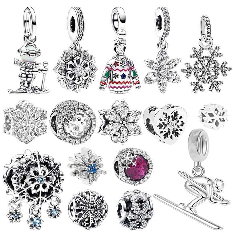 New Ski Journey Sparkling Snowflake Charm Bead DIY Fashion Women Jewelry Gift Fit Original European 925 Sterling Silver BraceletXJ250517