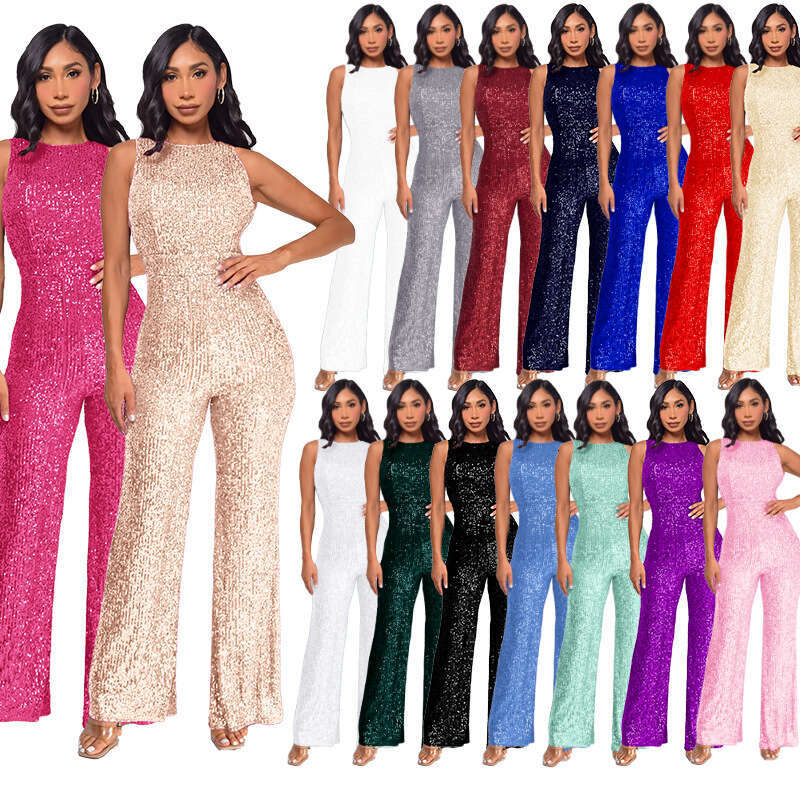 Wide Leg Jumpsuit Women S INS Sleeveless Fashionable Autumn And Winter High Waisted Sequined Jumpsuit Women S Jumpsuit