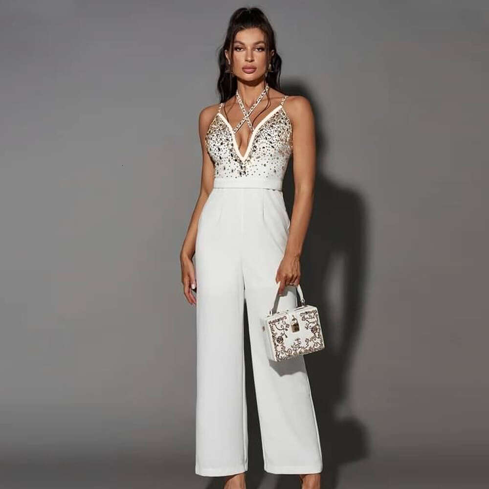 Wide Leg Jumpsuit CY Hot Stamping Jumpsuit Fashionable Women S Clothing New Sexy Suspender Straight Leg Pants Casual Pretending