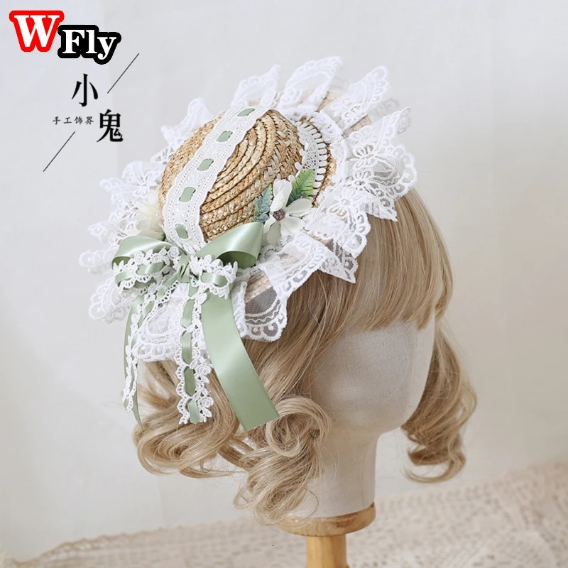 Harajuku Sweet Women Girls Summer Straw hat Beach Sun Hat Handmade kawaii Lolita Princess Lace Bow Straw Hats decorate Headdress 250516