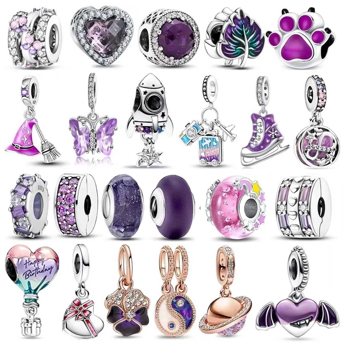 New 925 Sterling Silver Purple Murano Bead Pansy Flower Dangle Charm Fit Original Brand Bracelet And Necklace Women Jewelry GiftXJ250517
