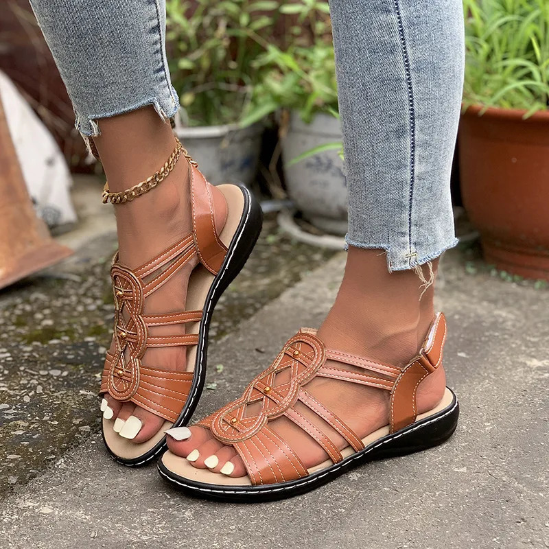Ankle Strap Lightweight Fashion Sandals Women Summer Open Toes Durable Soft Outdoor Beach Sandals for Women Retro Shoe 250515