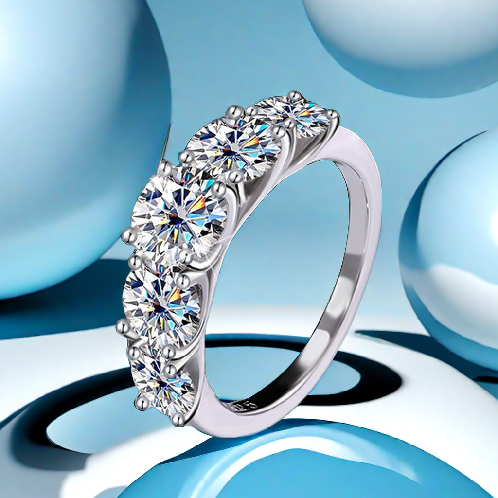 3.6CT Moissanite band Ring S925 sterling silver 5 artificial diamond Lucky God Ring, a unique and high-end, light luxury and fashionable band ring