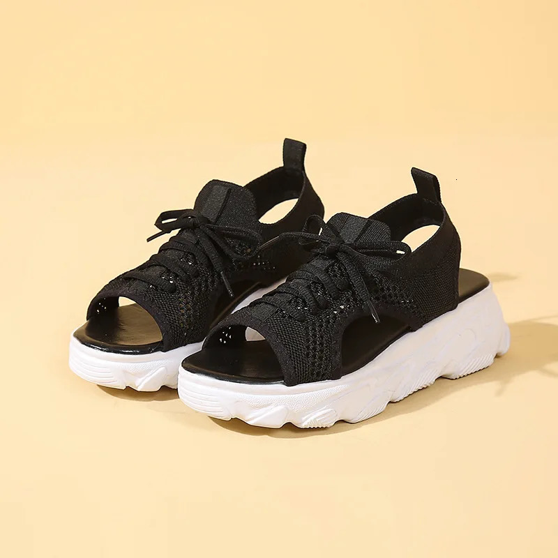 Mesh Breathable Women Sandals Summer Shoes for Women Lace-up Open Toe Trend Platform Sandals Beach Casual Heeled Sandals 250515