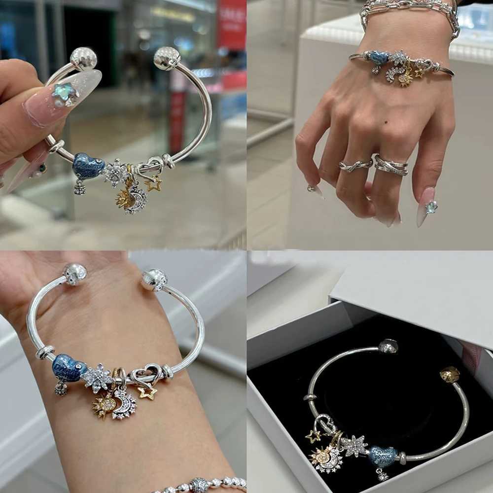 925 Sterling Silver Christmas Snowflakes Golden Stars Bow Lucky D Charm Fit DIY Bracelet Jewelry AccoriesXJ250517