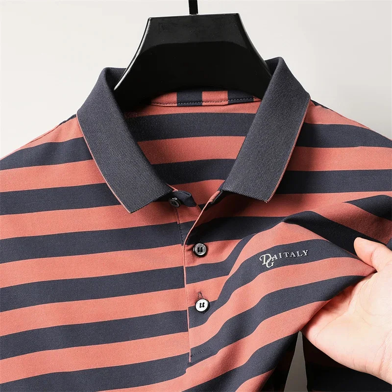Personalized striped color mens short sleeved polo shirt fashion Exquisite embossed summer casual collar Tshirt 250506Z