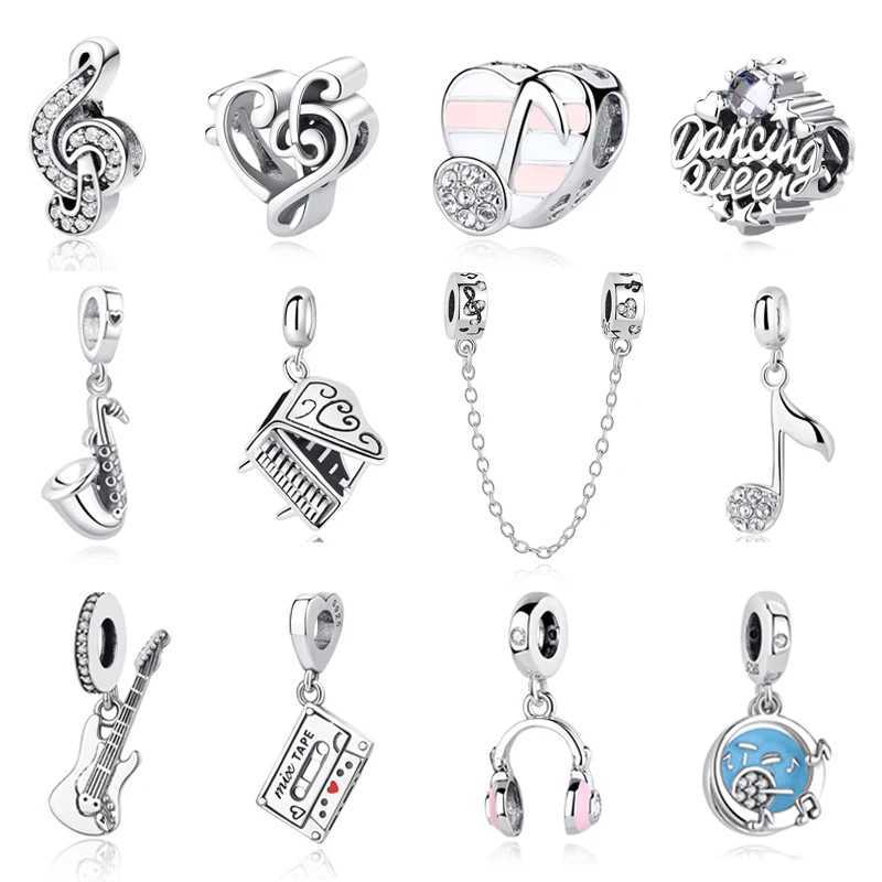 Original 925 Sterling Silver Charm Bead Music Note Piano Pendant Charms Fit Brand Bracelets Necklaces Womens JewelryXJ250517