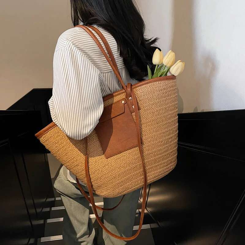 High Quality New Designer Bag Women's Fashionable Handmade Grass Shoulder Wallet Large Capacity Woven Suspender Patch Vacation Bag Beach Bag