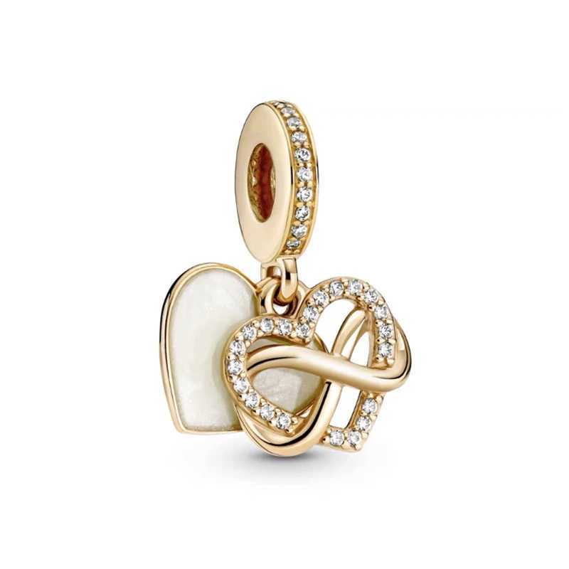 Hot Sale Golden Heart Charm Beads Fit Original 925 Sterling Silver Bracelet DIY Making Womens Jewelry Accories GiftsXJ250517