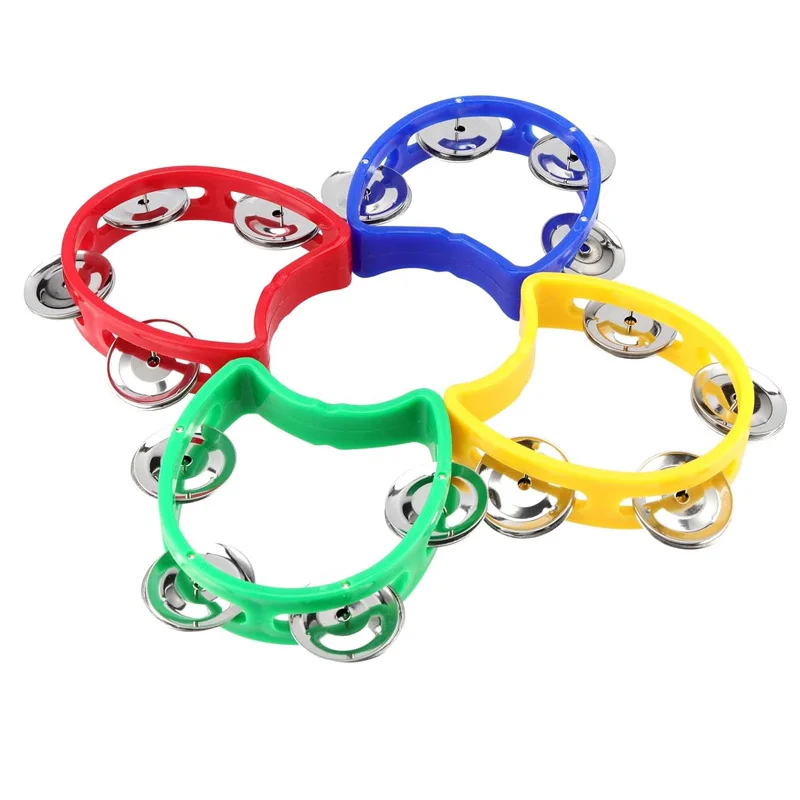 Plastic Hand Held Percussion Tambourine with 4 Bells Rhythm Noise Makers Musical Instrument Toys Kids Preschool Educational Gift