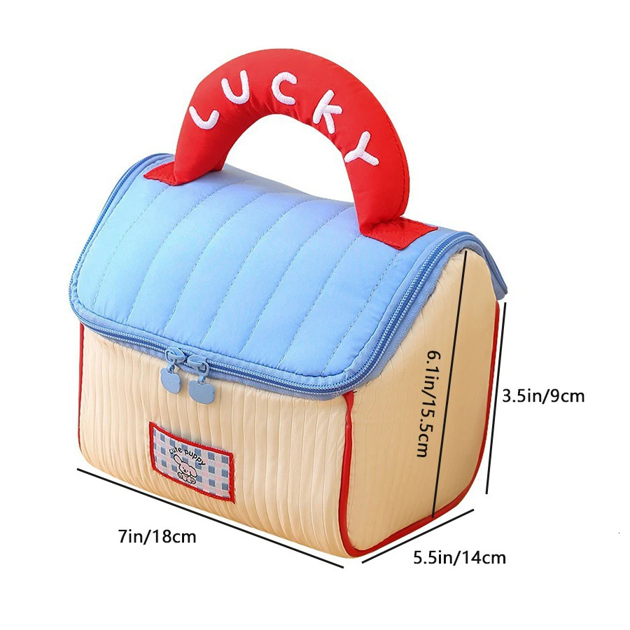 cartoon house-shaped makeup bag; thickened large capacity makeup bag for travel storage bag. 250514