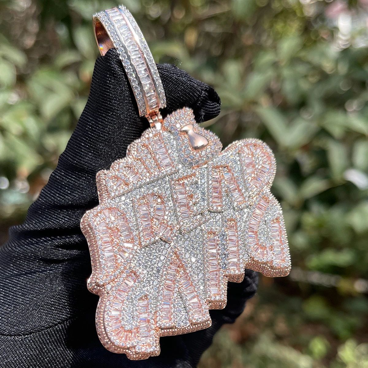 Hip Hop BREAD GANG Letters Pendant Necklace 5A Zircon Gold Plating Mens Jewelry