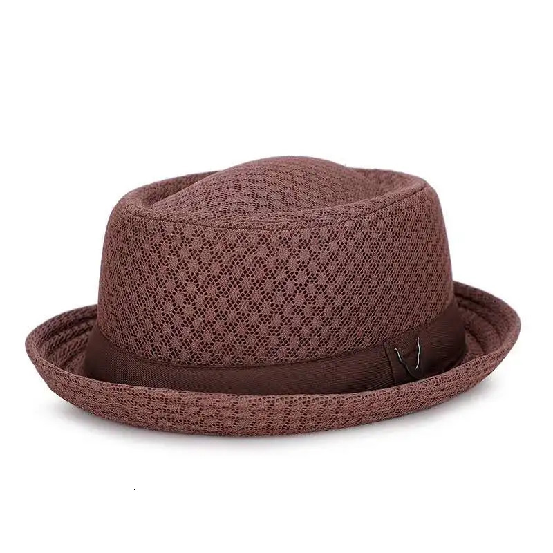 England jazz hat breathable mesh flat hat visor straw hat beach hat Retro cap Foldable cap sun hat casual Panama hat 250516