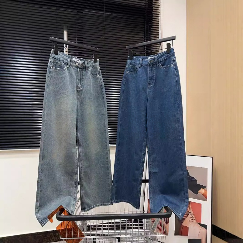 Wide-Leg Embroidered Denim Jeans with Logo Detail - Spring/Summer Collection