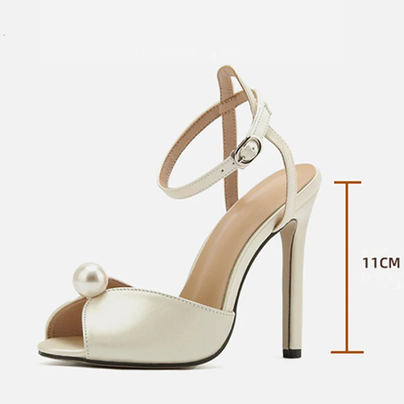 Liyke High Quality Cozy Silk Peep Toe 11CM Thin Heels Gladiator Sandals Women Fashion Pearl Shoes Ankle Strap Sandalias 250515