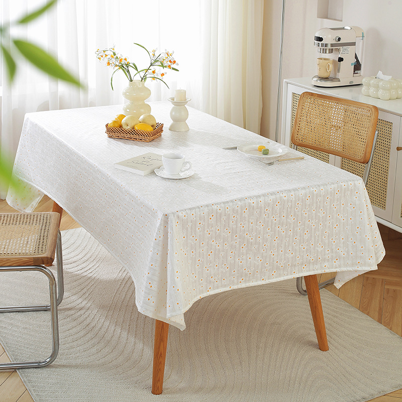Waterproof and oil-proof tablecloth cotton and linen fabric dining table coffee table round table square tablecloth daisy floral desktop H56L01
