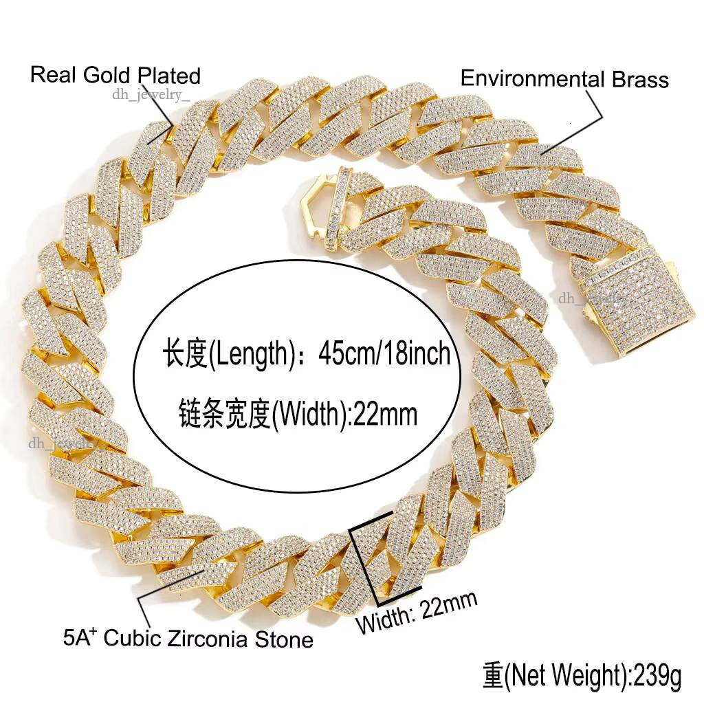 Hip-hop Matching 22mm Four-row Cubic Chain pink White Zirconia Men's Spring Clasp Necklace