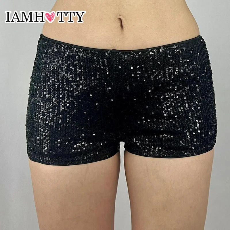 IAMTY Sequin Shorts Sexy Clubwear Holiday Festival Low Waist Skinny Pants Women High Street Booty Shorts Chic Bottoms 250517
