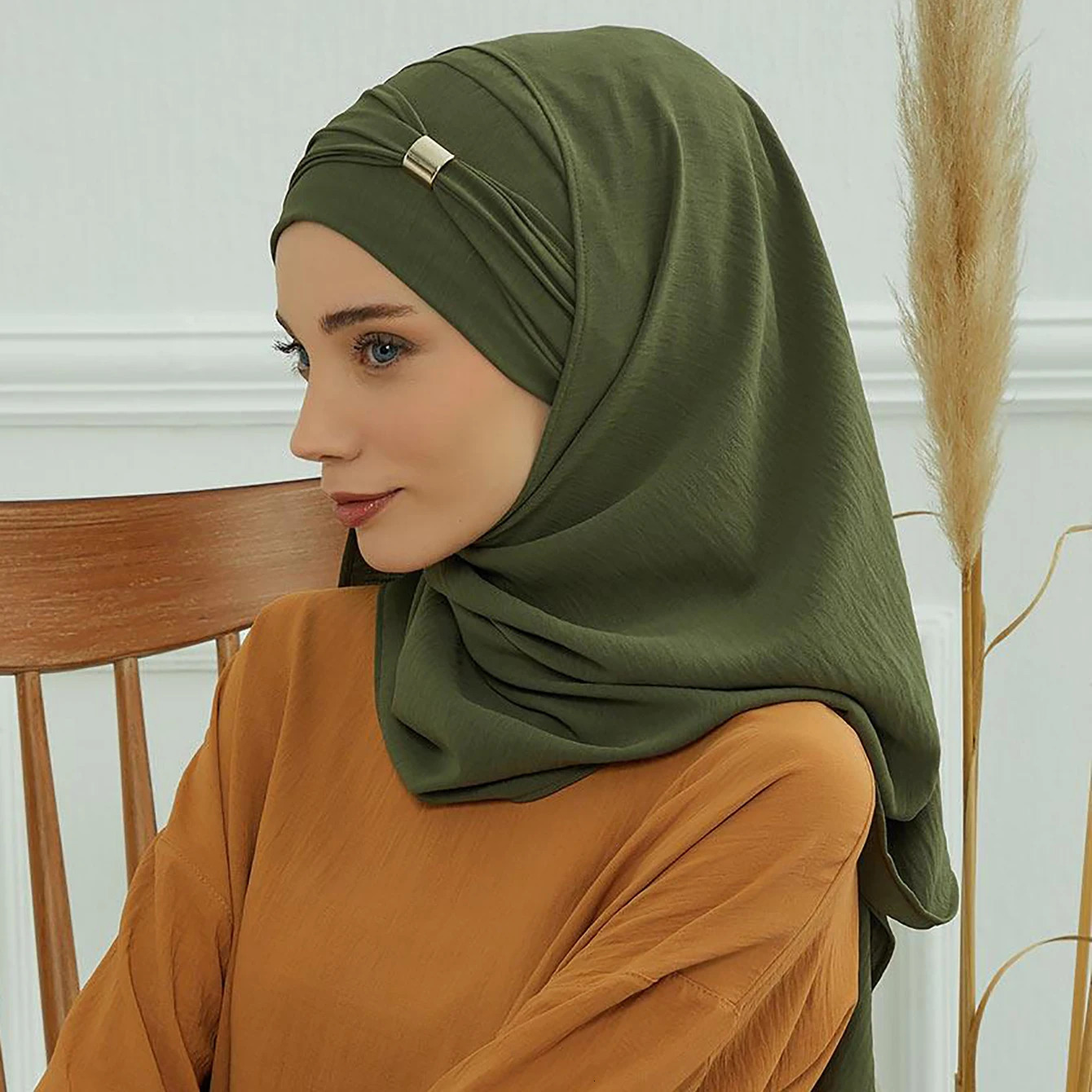 Plain Solid Hijab Womens Instant Turban Woman Khimar Underscarf Big Size 250517