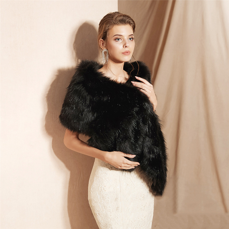 K744 Black evening dress cheongsam shawl white plush thick outer wear warm winter cloak retro autumn and winter shawl
