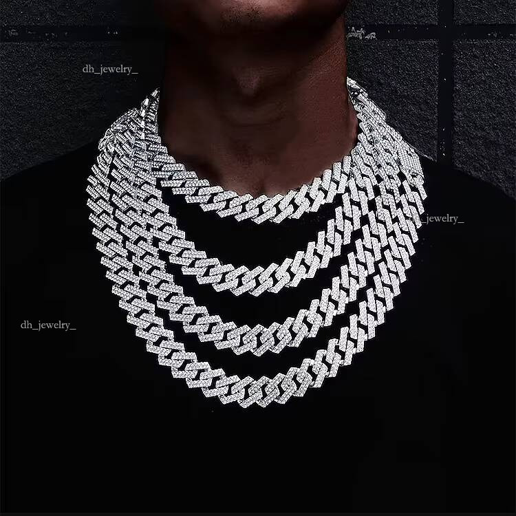 15mm Width hip hop Men Necklace Sterling Sier VVS Moissanite Iced Out Link Miami Cuban Chain