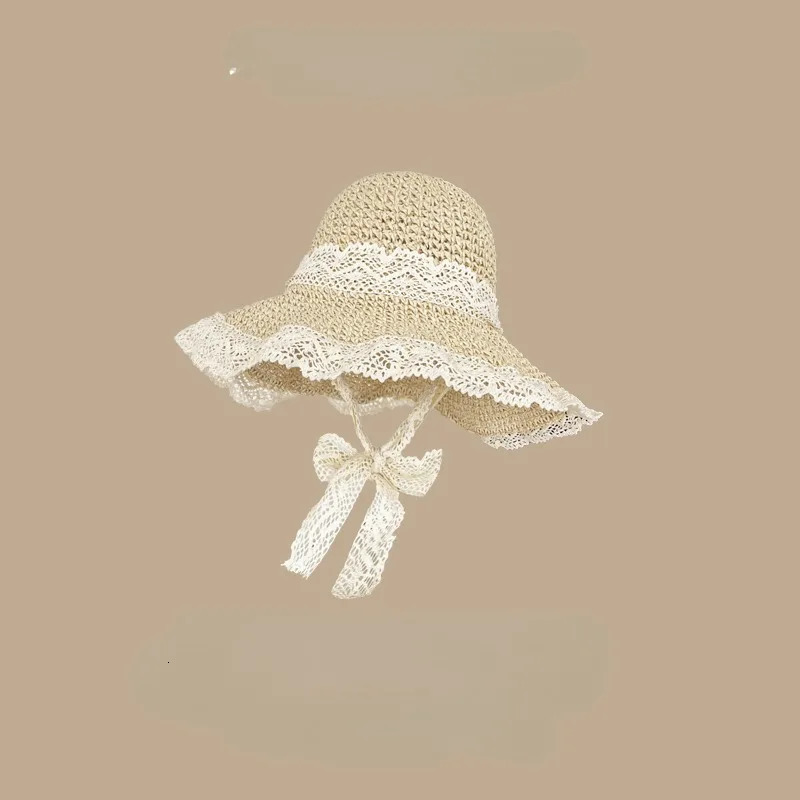 Japanese Sweet Lace Straw Hat Womens Hand-woven Summer Sun Protection Big Brim Sun Hat Travel Beach Sun Hat 250516