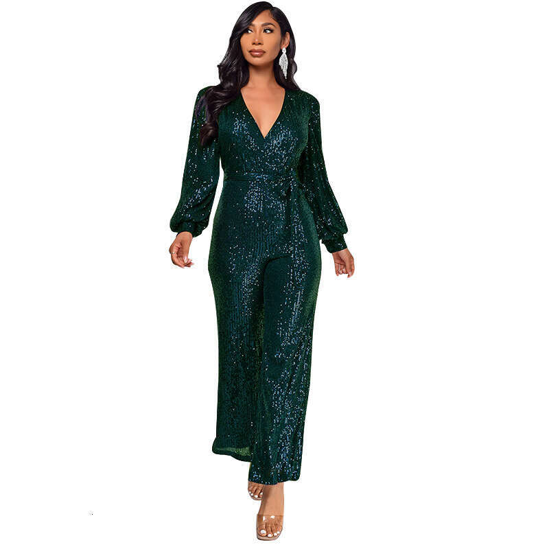 Wide Leg Jumpsuit OEM Women S Long Sleeved Sequined With Fashionable Waistband And Wide Leg Jumpsuit For Women