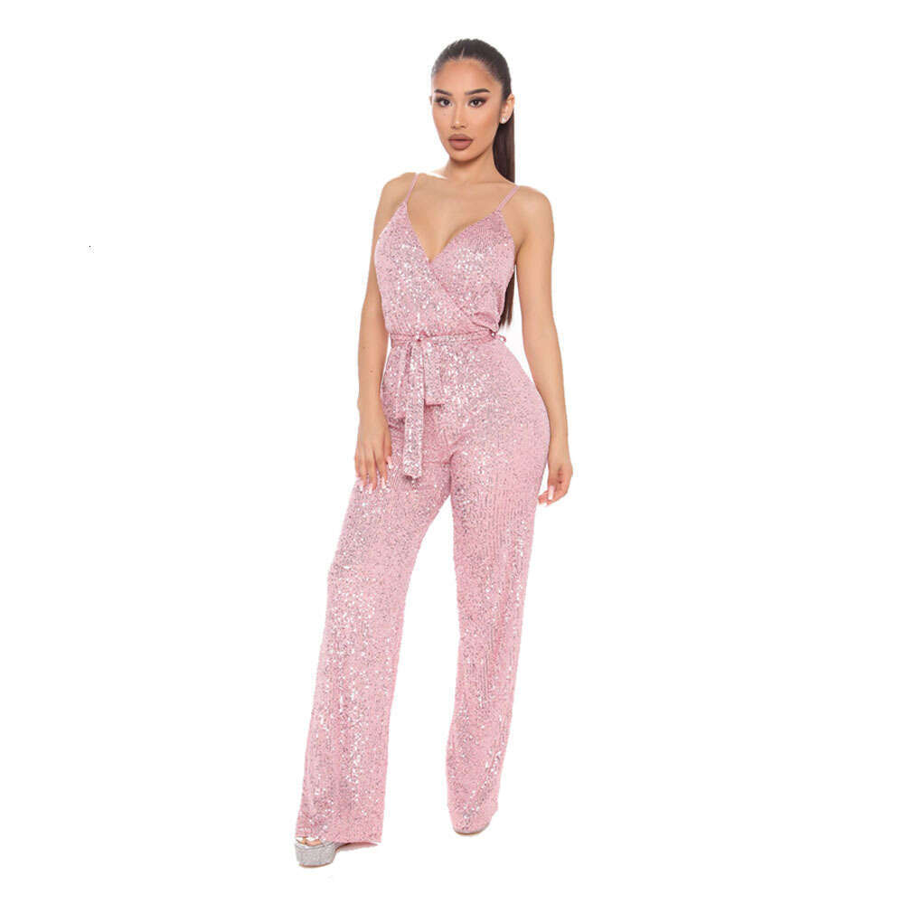 Wide Leg Jumpsuit Hot Selling New Fashion Sequins Sexy Sleeveless Camisole Jumpsuit For Spring And Summer Women S Wear