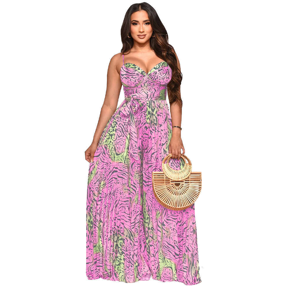 Wide Leg Jumpsuit K Fashion Women S Printed Strap And Crimson Jumpsuit