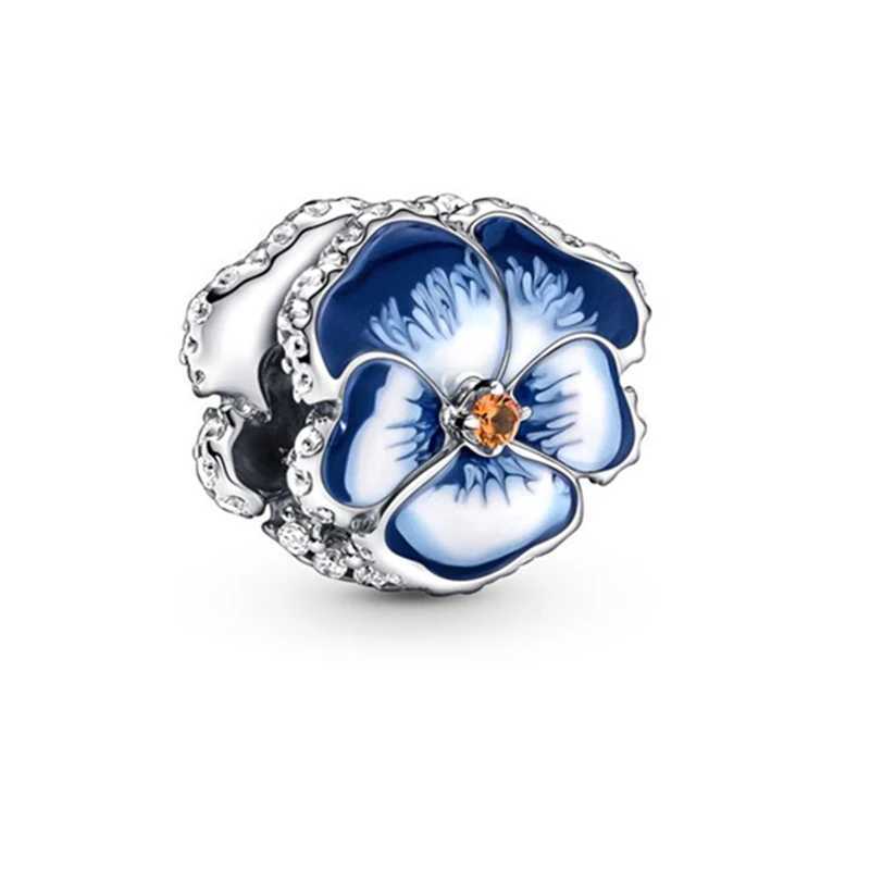 Miniso Blue Devils Palm EyeBlue Pansy FlowerButterfly Dangle Charms Beads Fit Original 925 Sterling Silver Bracelet JewelryXJ250517