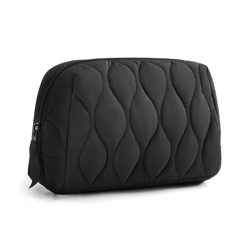Quilted Waterproof Wash Bag for Cosmetics, with Padding, Travel Handbag, Zipper, Portable Cosmetics Storage Bag