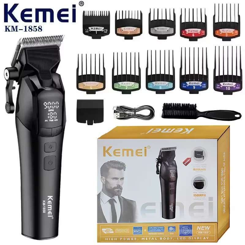 KEMEI 1858 DLC Blade Electric Clipper Professional Barber Beard Trimmer Usb Rechargeable Hair Cutting Hine With Light
