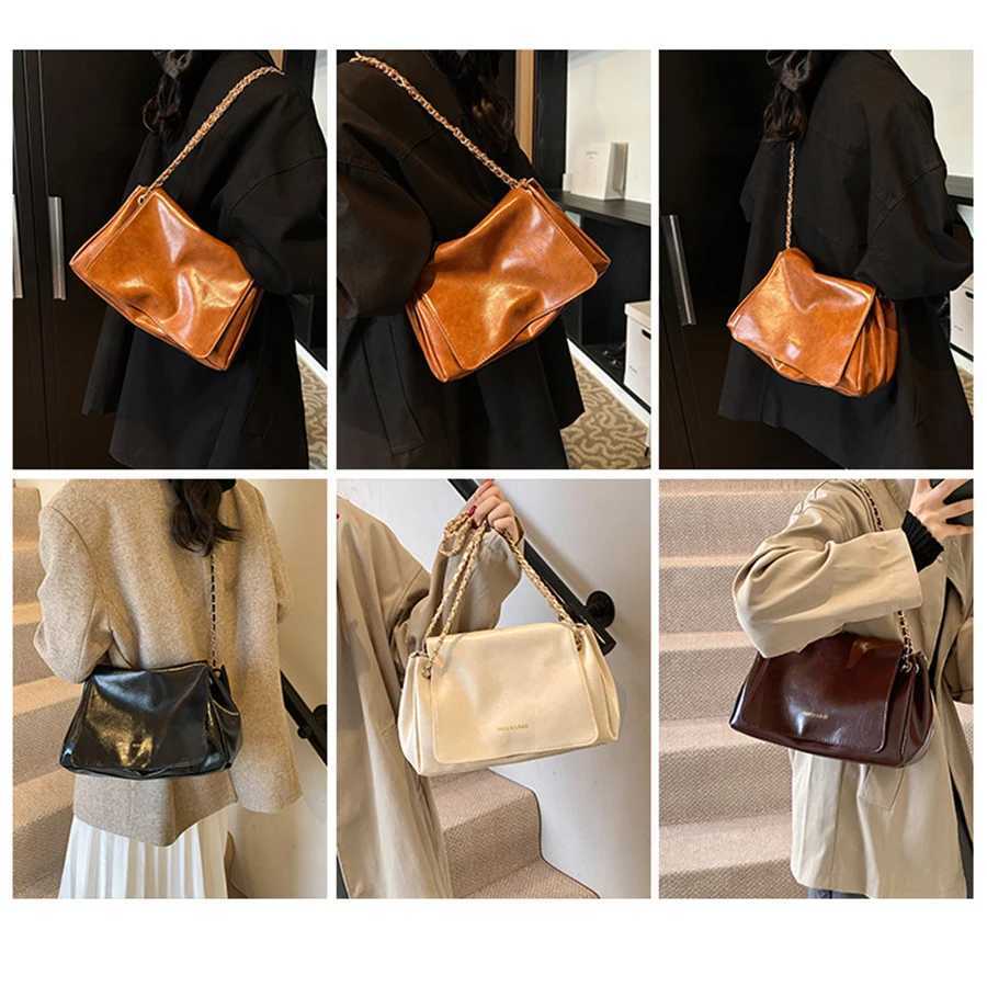 MOODS Retro Shoulder Bags For Women 2024 Designer Luxury Handbag Chic Chain Soft PU Leather Big Capacity Crossbody Messenger BagT250517