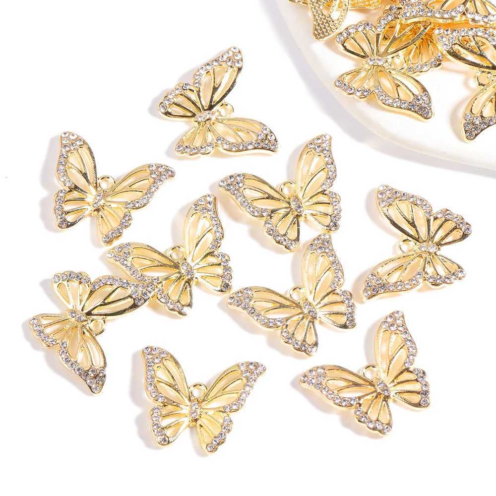10Pcs/Lot Mixed Style Delicate Alloy Rhinestone Butterfly Pendant Gold Plated For DIY Earrings Necklace Jewelry Making CharmsXJ250517