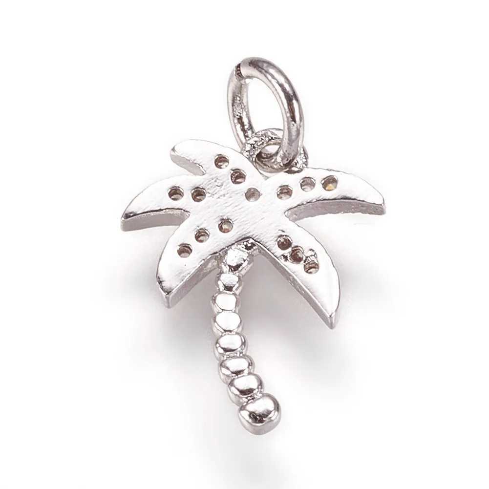 Pandahall 5pcs Coconut Tree Brass Micro Pave Cubic Zirconia Pendants Charms With Jump Ring For Necklace Bracelet Jewelry MakingXJ250517