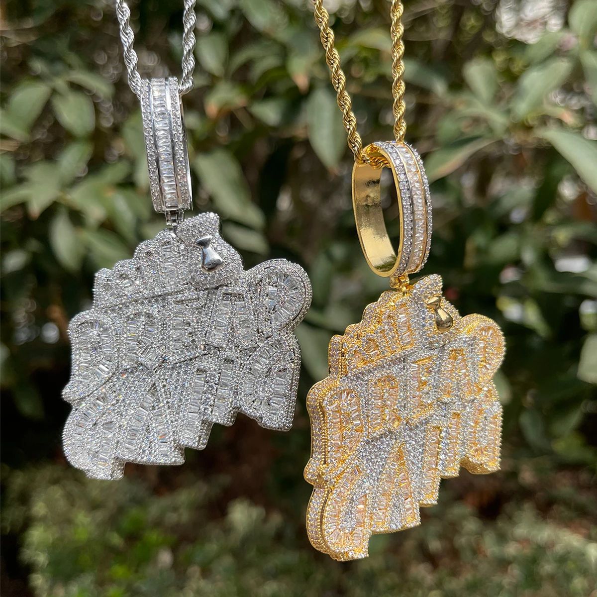 Hip Hop BREAD GANG Letters Pendant Necklace 5A Zircon Gold Plating Mens Jewelry