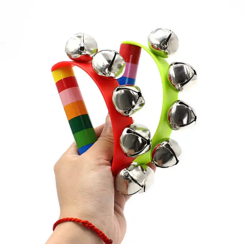 Rainbow Rattles Wooden Handbell Jingle Bell Shakers Kids Party Favors Music Educational Toy for Early Childhood Development