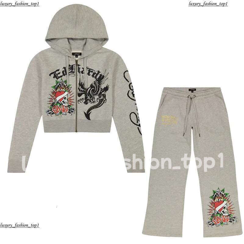 ed hardey Tracksuits Womens Tracksuit Two 2 Piece Set Outfits Strapless Casual printed Pants Y2K straight trousers Street zipper hooded designer Tracksuits 406