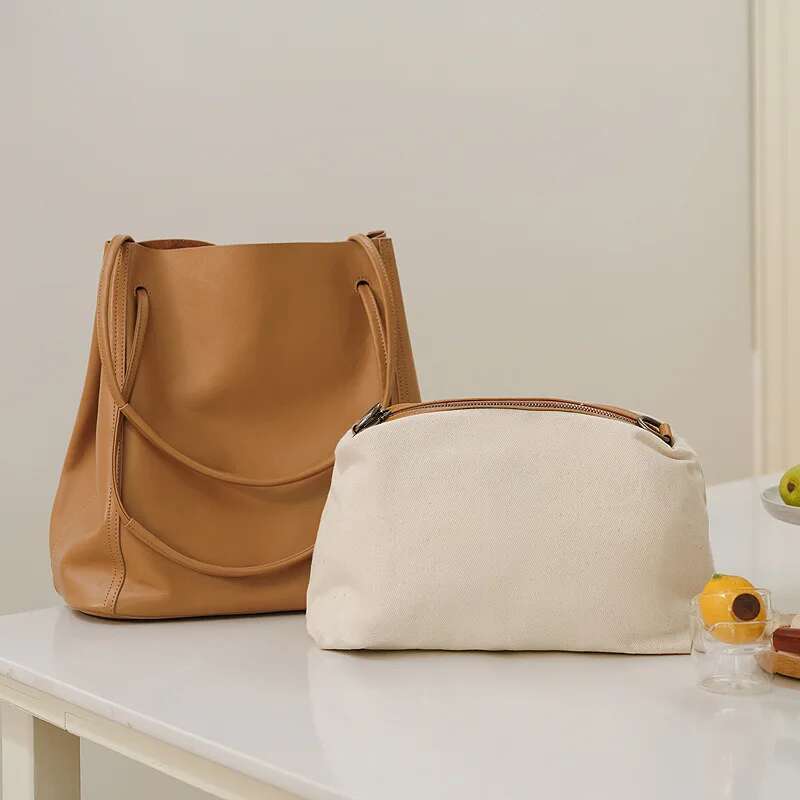 2025 Vintage Cowhide leather Tote Bucket high quality Women Composite handbags commuter underarm Shoulder Shopper bag large
