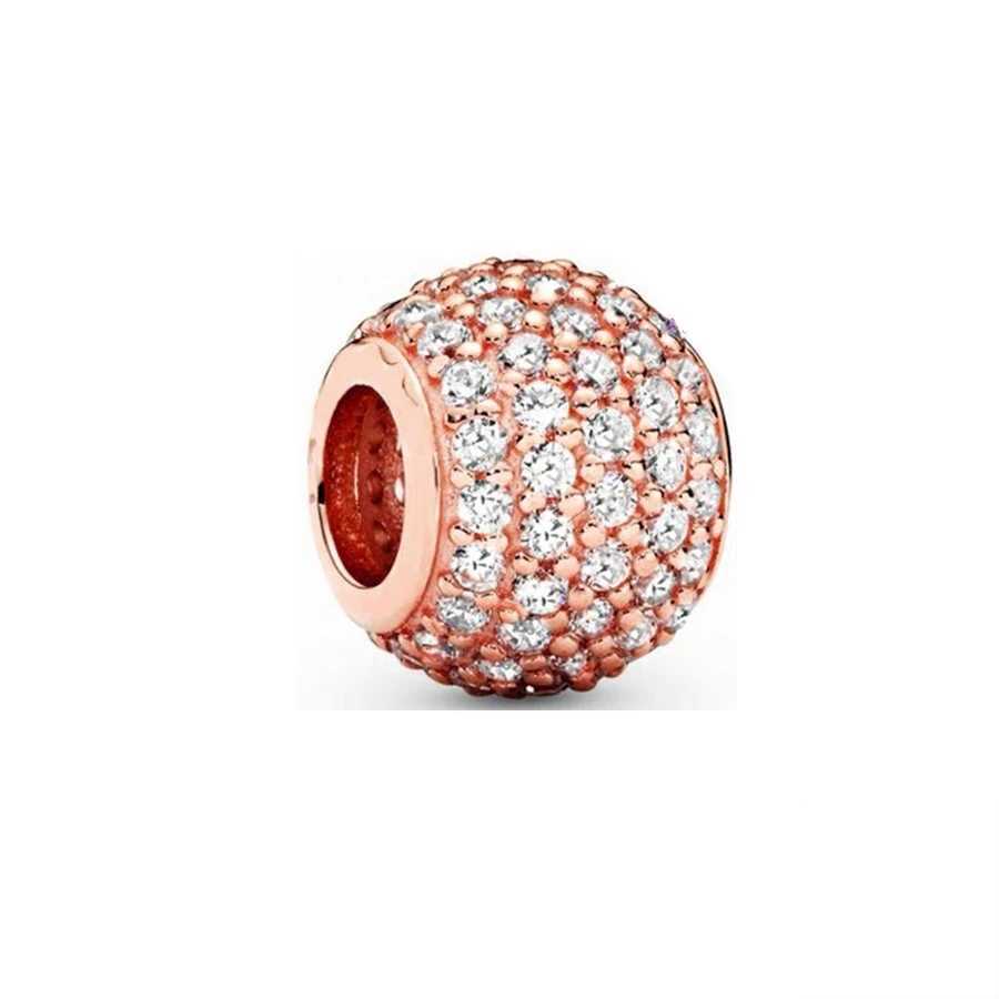 Hot Sale Sparkling Bead Round She Clear Gemstone Charm Fit Original 925 Sterling Silver Bracelet DIY Women Fashion JewelryGiftXJ250517