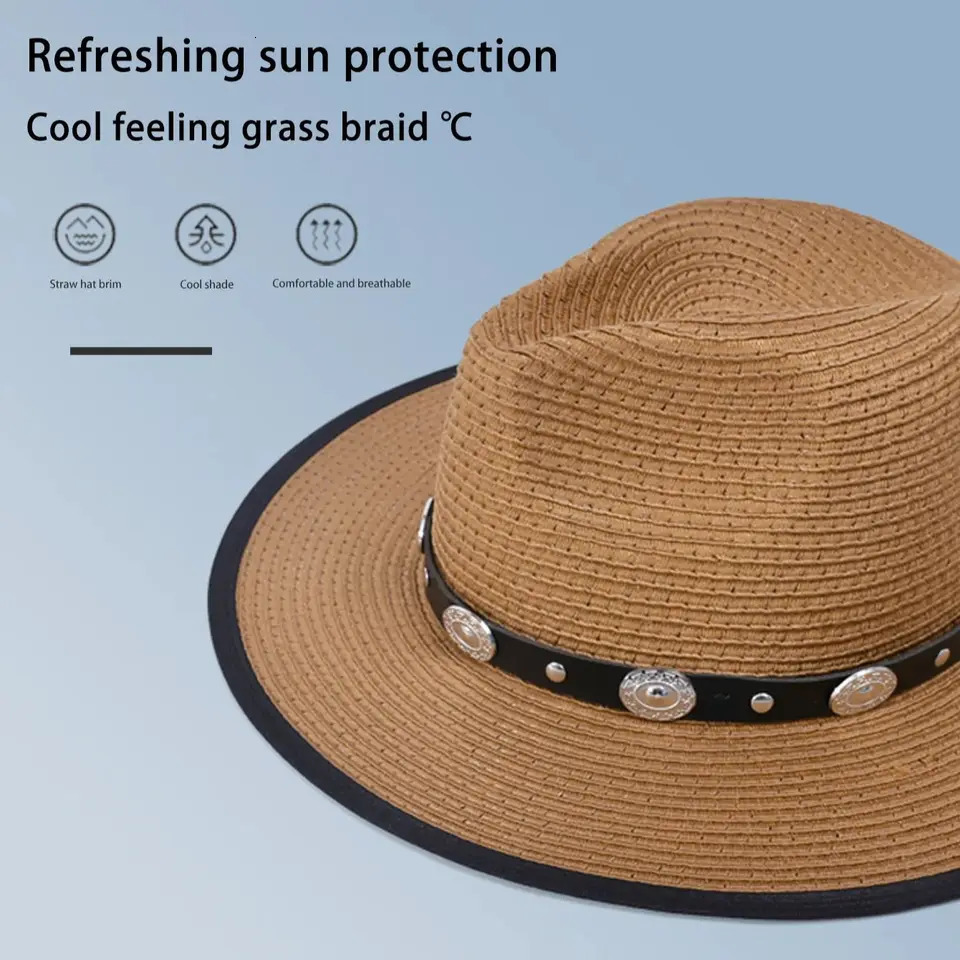 8771Summer sun hat with sun protection straw for men and women outdoor large shade hat British cowboy hat French vintage top hat 250516