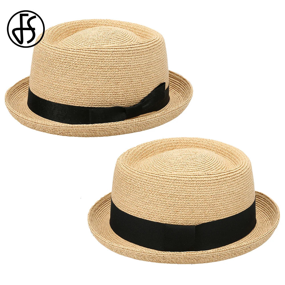 FS Pork Pie Lafite Straw Hats For Women Men Cowboy Jazz Hat Gentleman Paname Cap Summer Sun Protection Solid Color Sombrero 250516