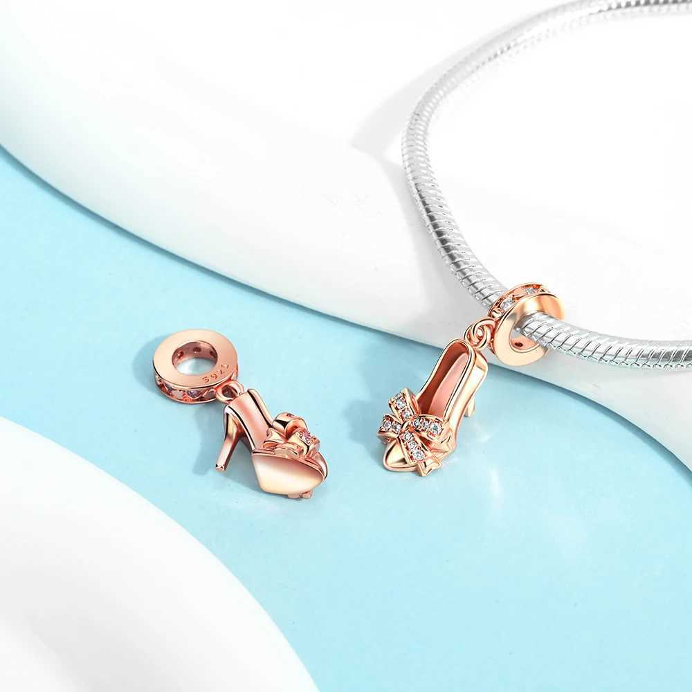 Sparkling Rose Gold 925 Sterling Silver Pave Round Beads Dragonfly Charm Fit Original Bracelet Pendant for Girls Jewelry GiftXJ250517