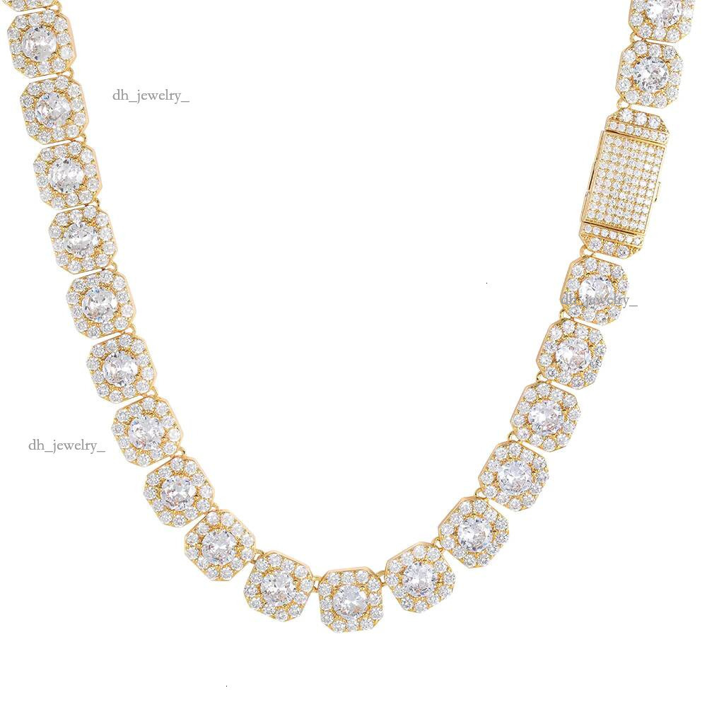 Nuoya 10mm Gold Plated Clustered Tennis Chain Necklace Iced Out Baguette Cubic Zircon Choker Necklaces