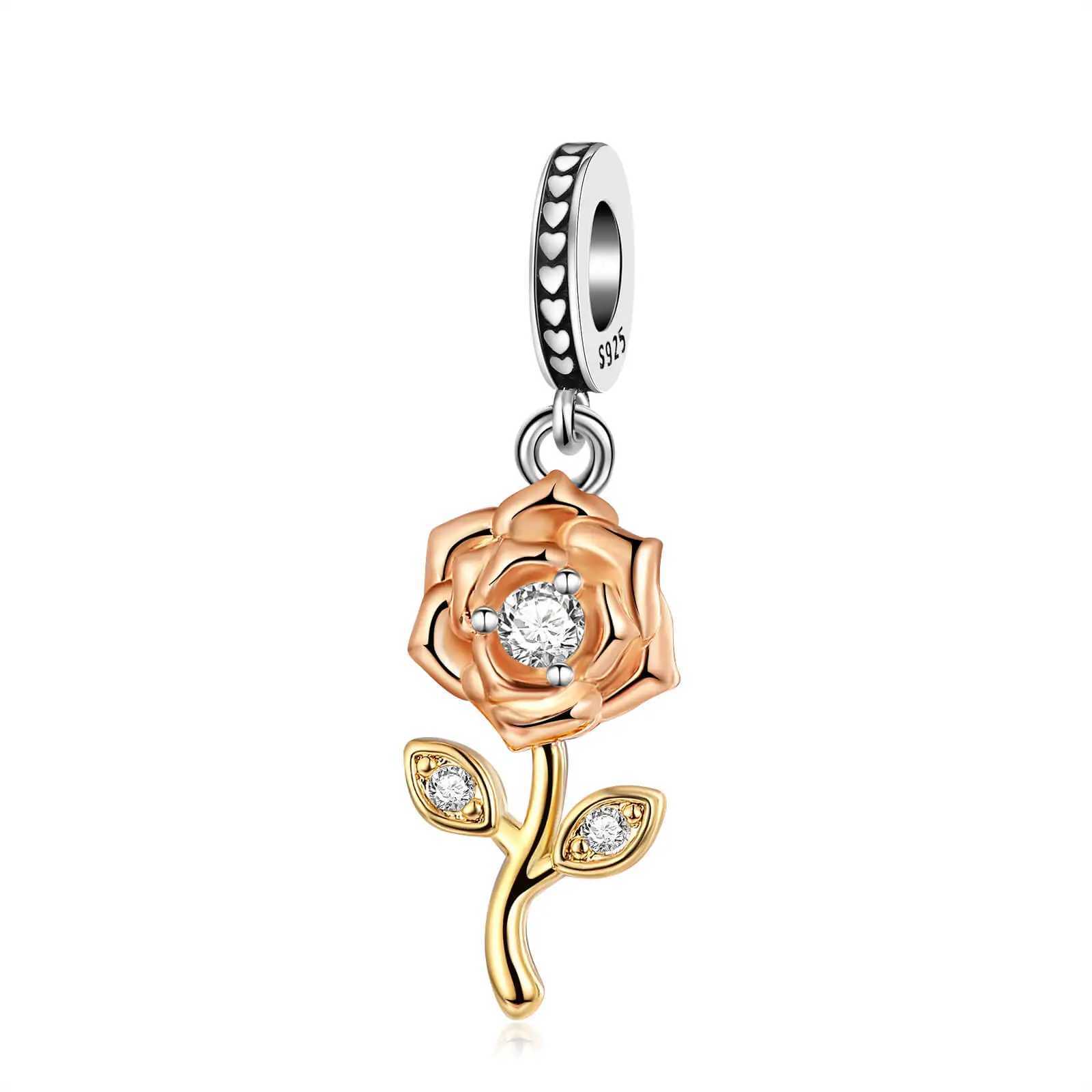 Sparkling Rose Gold 925 Sterling Silver Pave Round Beads Dragonfly Charm Fit Original Bracelet Pendant for Girls Jewelry GiftXJ250517