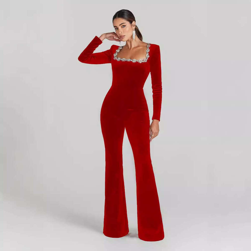 Wide Leg Jumpsuit Spring Summer New Sexy Fashion Celebrity Nail Dia Bandage Long Sleeve Women S Evening Dress Jumpsuit