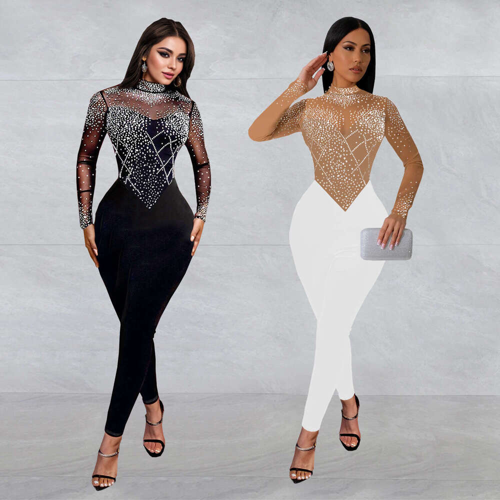 Wide Leg Jumpsuit C Fashion Women S Slimming Mesh Hot Dia Long Sleeve Pants Jumpsuit