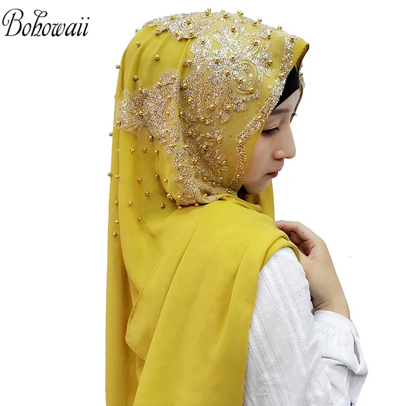 BOHOWAII Sequins Diamonds Panuelos Hijab Scarf Shawl Abaya Headscarf Turbantes Handkerchief Long Chiffon Kopftuch Femme Musulman 250517